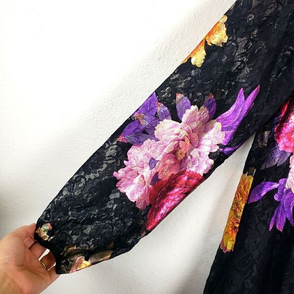 Womens Anthropologie The Odells Maya Black Lace Foil Flower Floral Mini Dress Sm - Picture 8 of 14